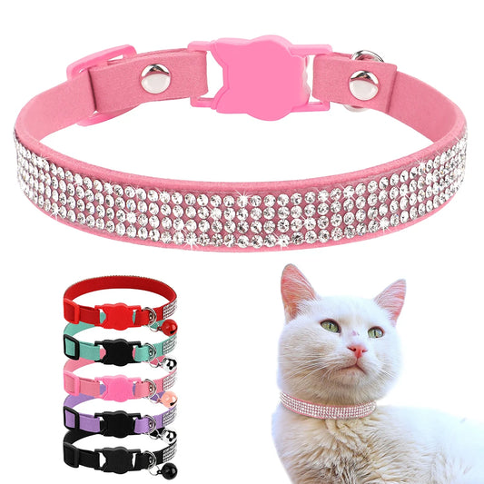 Bella Soft Suede Leather Cat Collar with Bell Safety